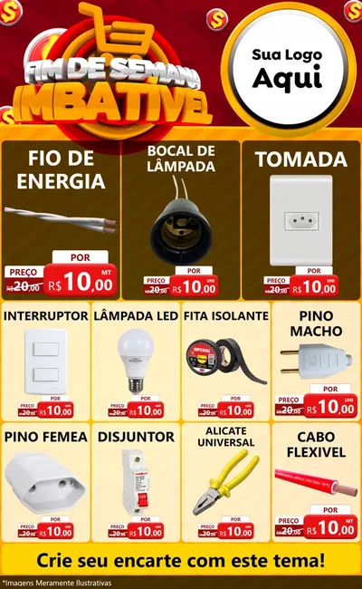 Modelo de Encarte para Encarte Grande com o tema Fim de Semana Imbatível para Materiais Elétricos