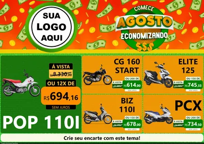 Modelo de Encarte para Encarte A4 Horizontal com o tema Comece Agosto Economizando para Concessionaria de Motos