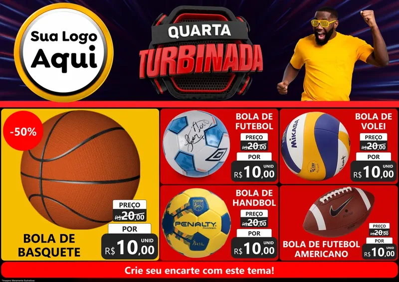 Modelo de Encarte para Encarte A4 Horizontal com o tema Quarta Turbinada para Artigos Esportivos