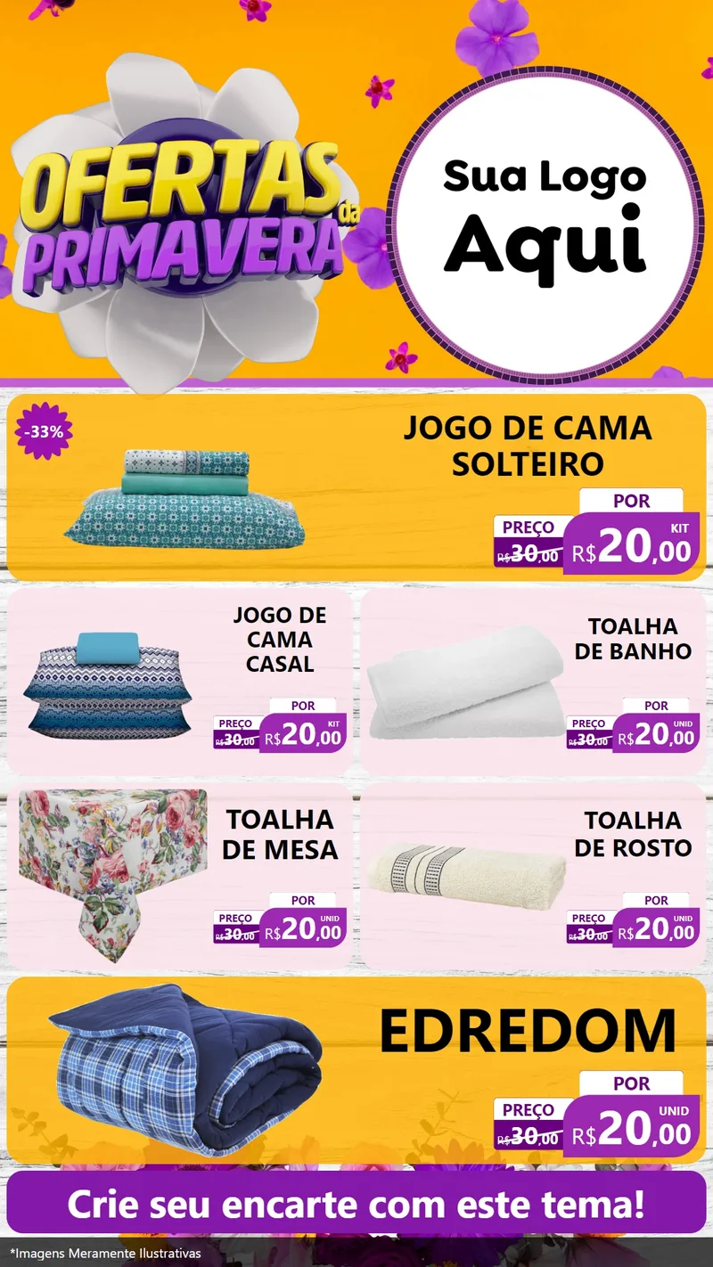 Modelo de TV para TV Vertical com o tema Ofertas Da Primavera para Cama, Mesa e Banho