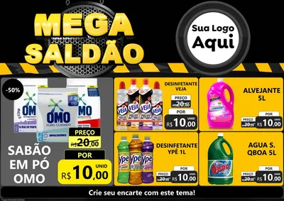 Modelo de Encarte para Encarte A4 Horizontal com o tema Mega Saldão para Produtos de Limpeza