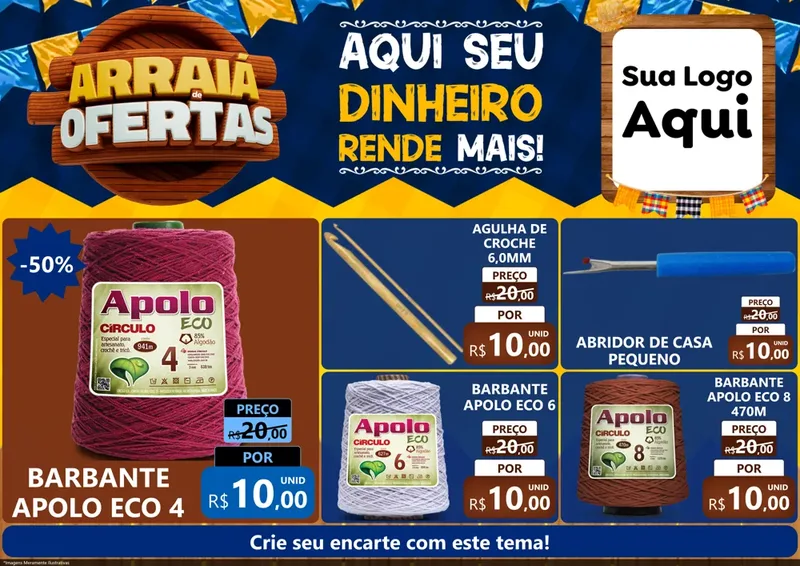Modelo de Encarte para Encarte A4 Horizontal com o tema Arraiá de Ofertas - Junina para Armarinho e Aviamentos
