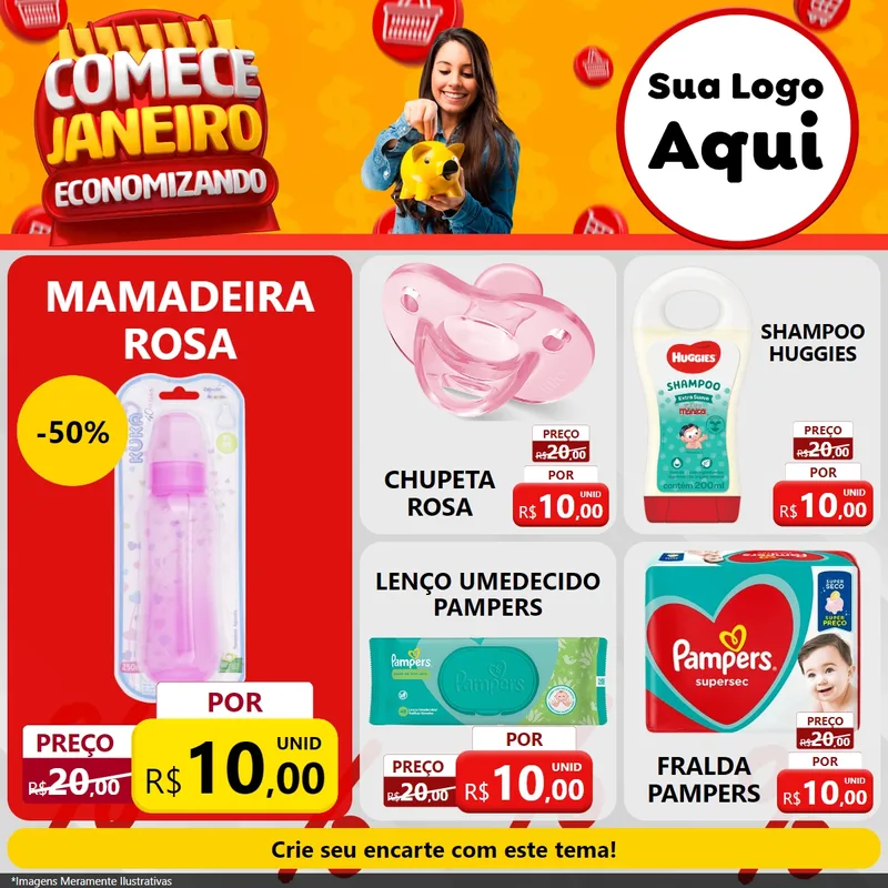 Modelo de Rede Social para Feed Facebook com o tema Comece Janeiro Economizando para Bebês