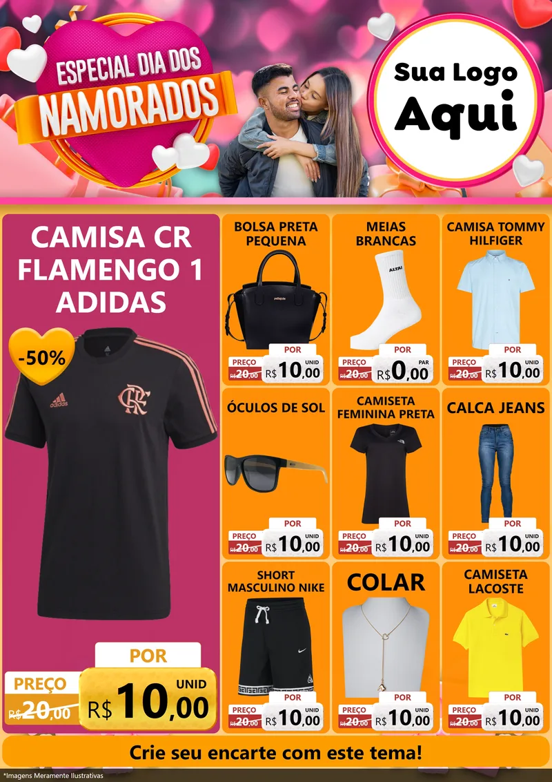Modelo de Encarte para Encarte A4 Vertical com o tema Especial Dia dos Namorados para Roupas e acessórios
