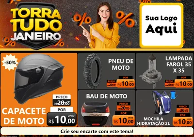 Modelo de Encarte para Encarte A4 Horizontal com o tema Torra Tudo Janeiro para Moto peças