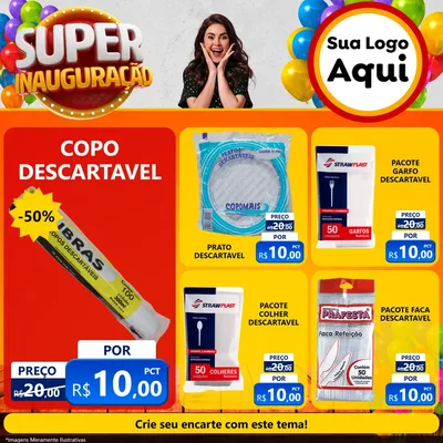 Modelo de Rede Social para Feed Facebook com o tema Super Inauguração para Embalagens