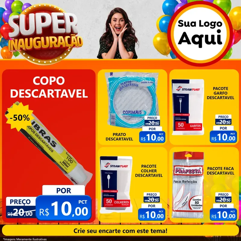 Modelo de Rede Social para Feed Facebook com o tema Super Inauguração para Embalagens