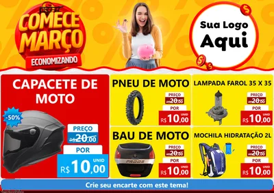 Modelo de Encarte para Encarte A4 Horizontal com o tema Comece Março Economizando para Moto peças
