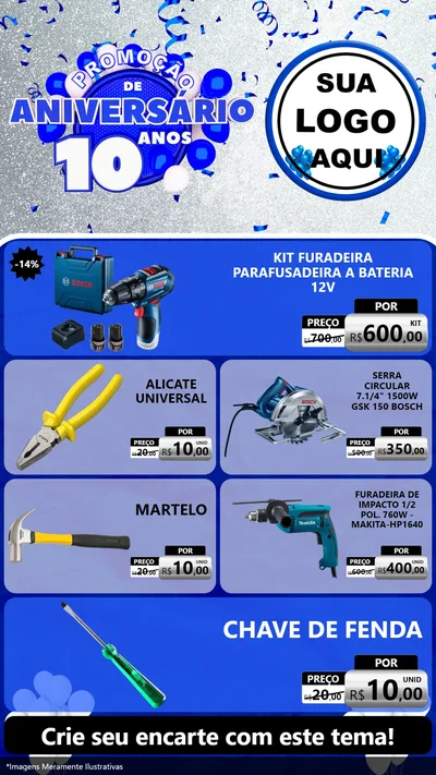 Modelo de TV para TV Vertical com o tema Promoção de Aniversário - 10 Anos para Maquinas e Ferramentas