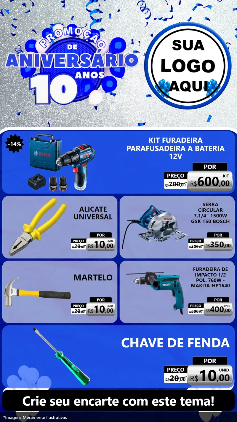 Modelo de TV para TV Vertical com o tema Promoção de Aniversário - 10 Anos para Maquinas e Ferramentas