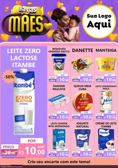 Modelo de Encarte para Encarte A4 Vertical com o tema Dia das Mães para Frios e Laticínios