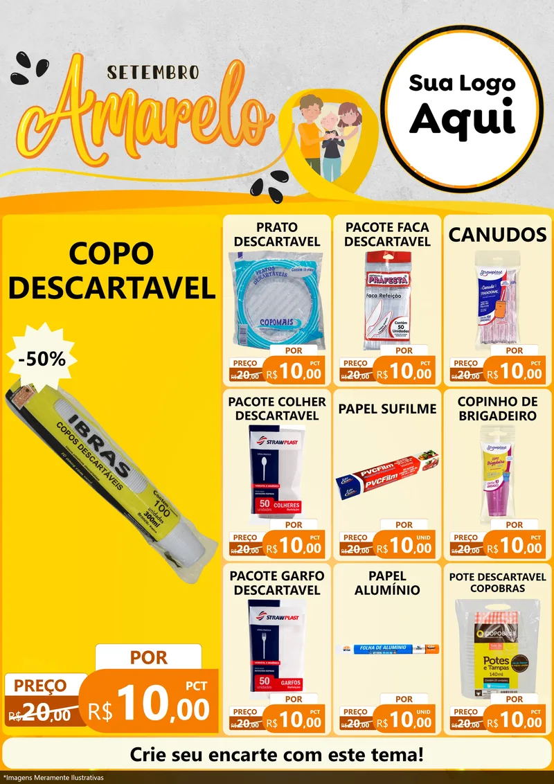 Modelo de Encarte para Encarte A4 Vertical com o tema Setembro Amarelo para Embalagens