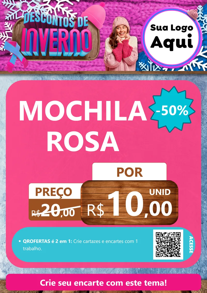 Modelo de Cartaz para Cartaz A4 Vertical com o tema Descontos de Inverno para Papelaria