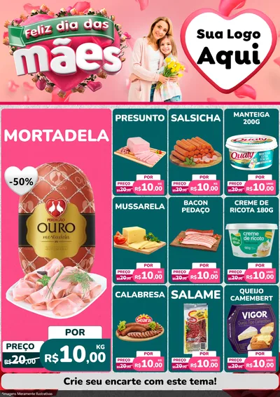 Modelo de Encarte para Encarte A4 Vertical com o tema Feliz Dia das Mães para Frios e Laticínios