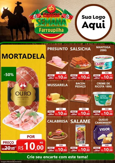 Modelo de Encarte para Encarte A4 Vertical com o tema Especial Semana Farroupilha para Frios e Laticínios