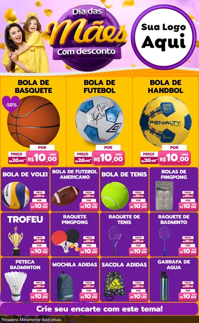 Modelo de Encarte para Encarte Grande com o tema Dia das Mães com Desconto para Artigos Esportivos