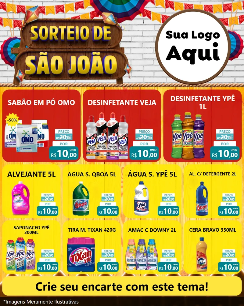 Modelo de Rede Social para Feed Instagram com o tema Sorteio de São João para Produtos de Limpeza