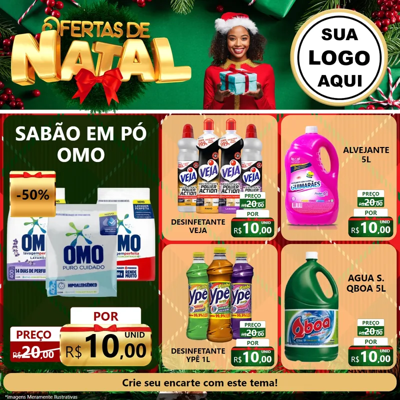 Modelo de Rede Social para Feed Facebook com o tema Ofertas de Natal para Produtos de Limpeza