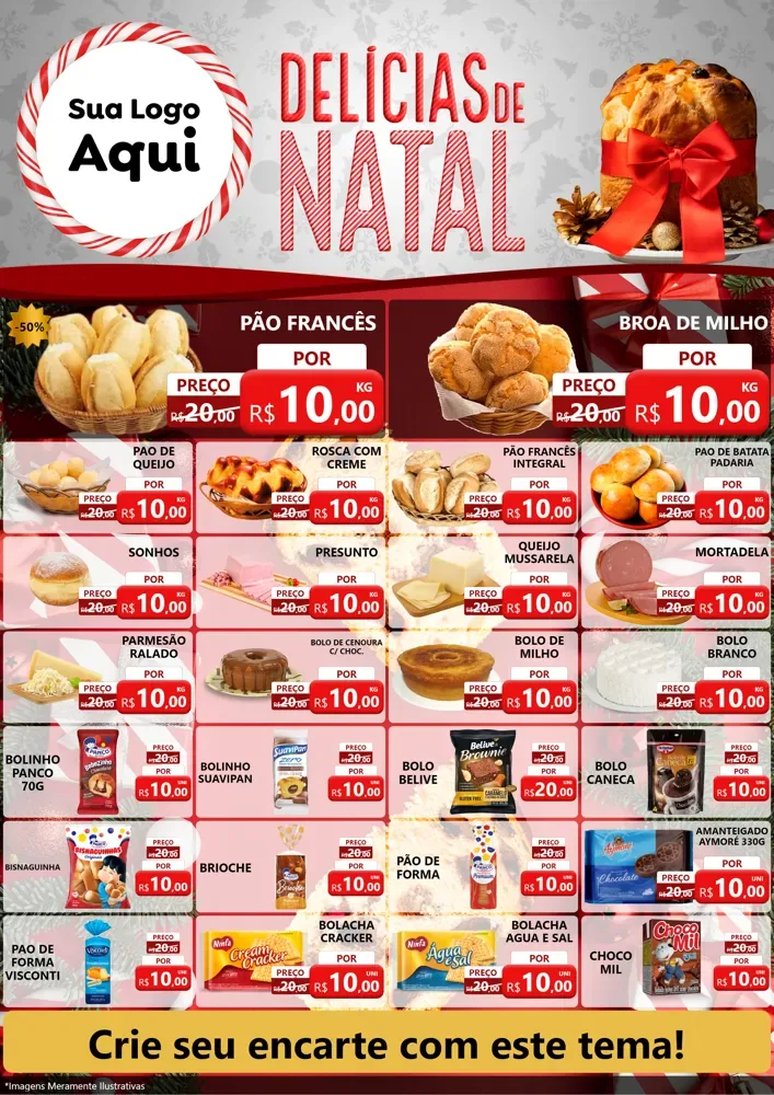 Modelo de Encarte para Encarte A4 Vertical com o tema Delícias de Natal para Padaria
