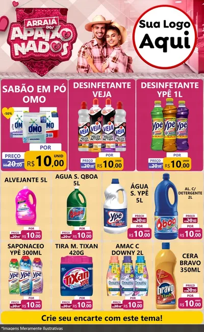 Modelo de Encarte para Encarte Grande com o tema Arraiá dos Apaixonados - Junina para Produtos de Limpeza