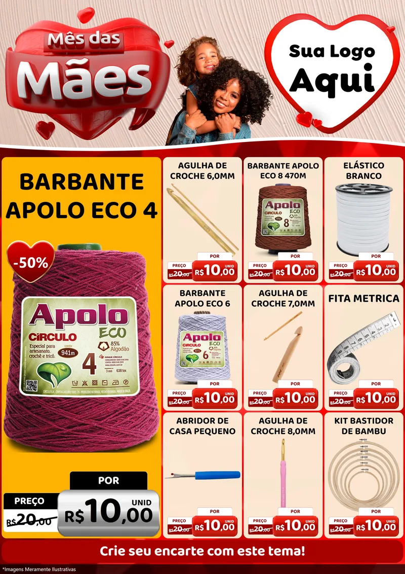 Modelo de Encarte para Encarte A4 Vertical com o tema Mês das Mães para Armarinho e Aviamentos