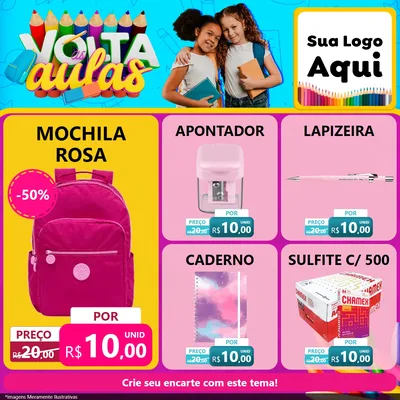 Modelo de Rede Social para Feed Facebook com o tema Volta às Aulas para Papelaria