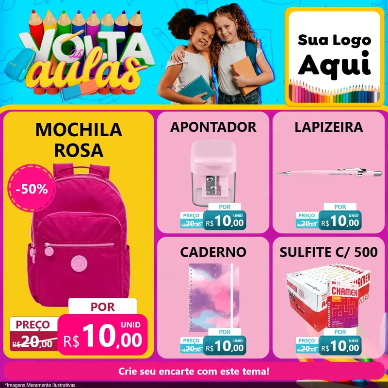 Modelo de Rede Social para Feed Facebook com o tema Volta às Aulas para Papelaria
