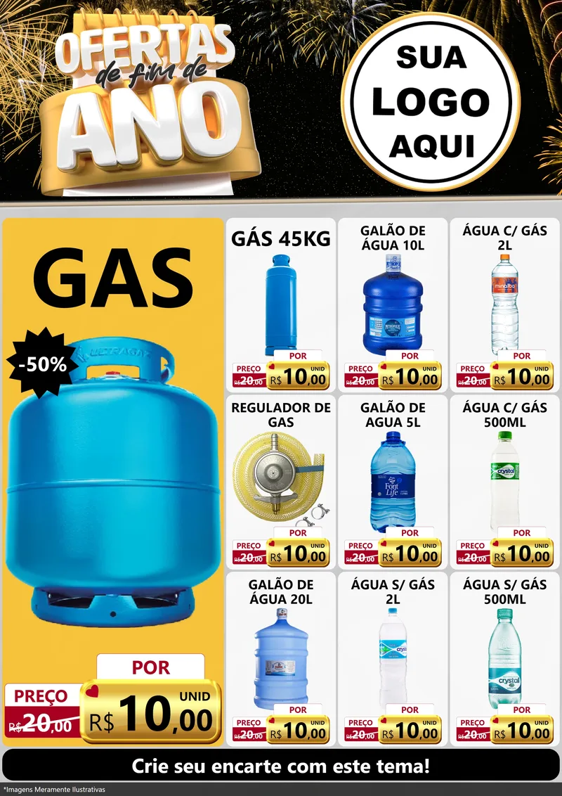 Modelo de Encarte para Encarte A4 Vertical com o tema Ofertas de Fim de Ano para Água e gás