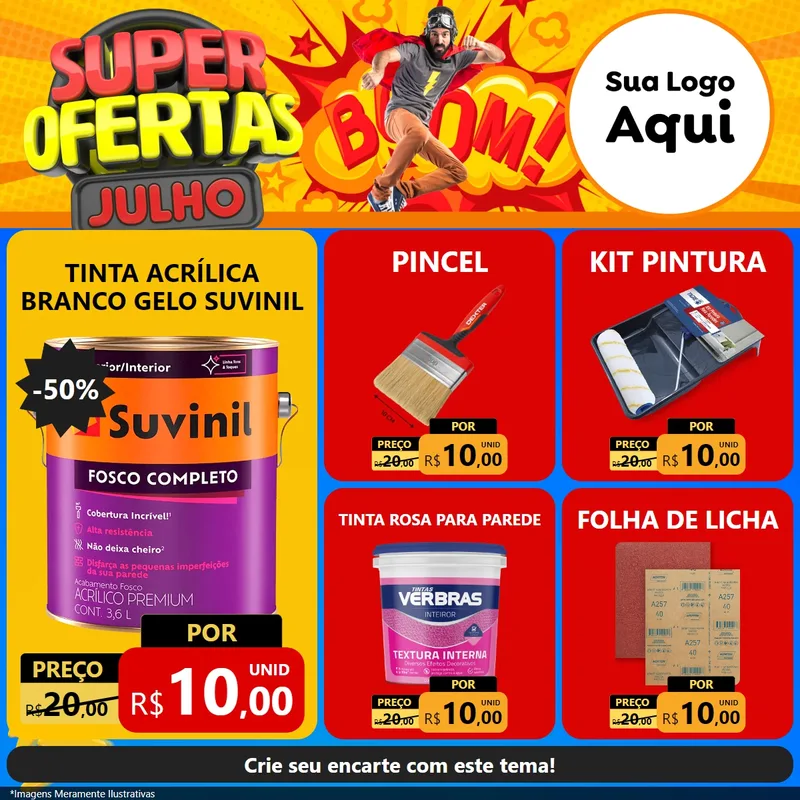 Modelo de Rede Social para Feed Facebook com o tema Super Ofertas Julho para Tintas e Ferramentas