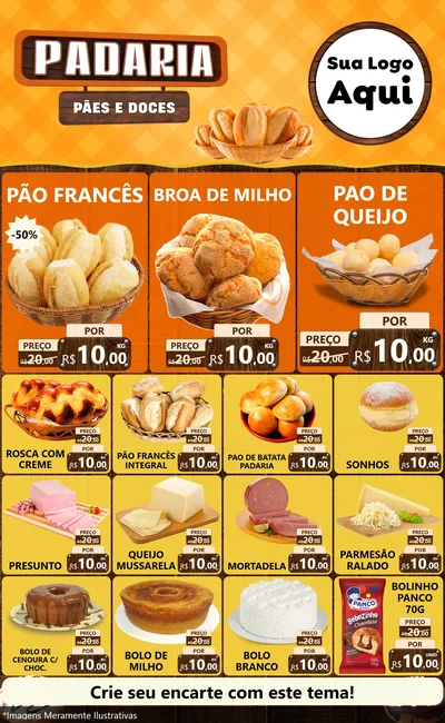 Modelo de Encarte para Encarte Grande com o tema Padaria Pães e Doces para Padaria