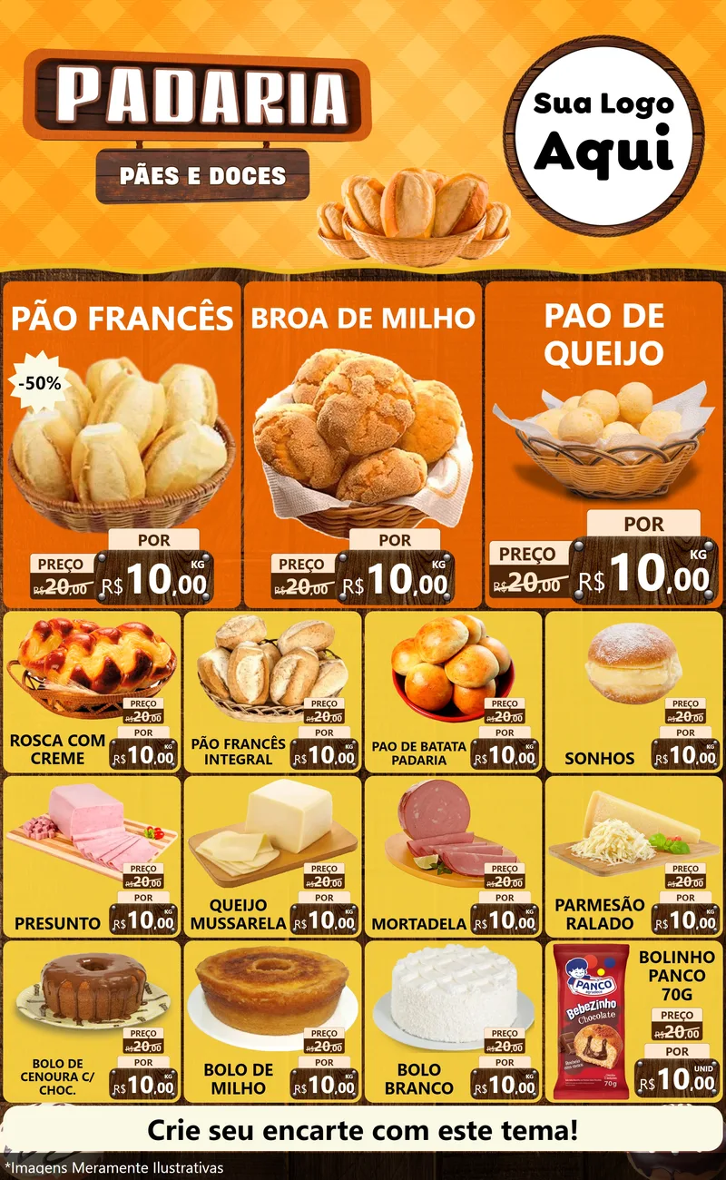 Modelo de Encarte para Encarte Grande com o tema Padaria Pães e Doces para Padaria