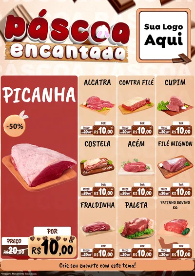 Modelo de Encarte para Encarte A4 Vertical com o tema Páscoa Encantada para Açougue