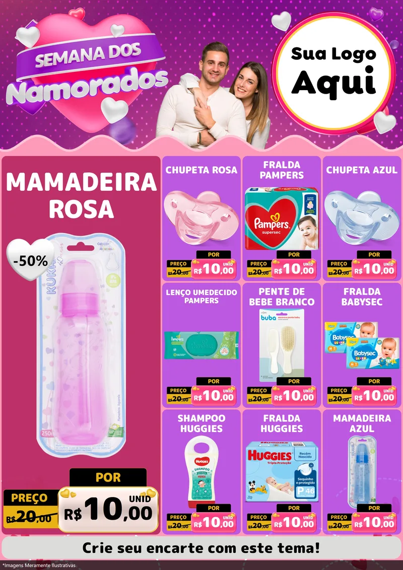Modelo de Encarte para Encarte A4 Vertical com o tema Semana dos Namorados para Bebês