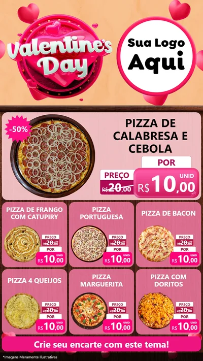 Modelo de Rede Social para Stories com o tema Valentine's Day para Pizzaria