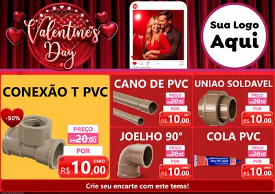 Modelo de Encarte para Encarte A4 Horizontal com o tema Valentine's Day para Tubos e conexões