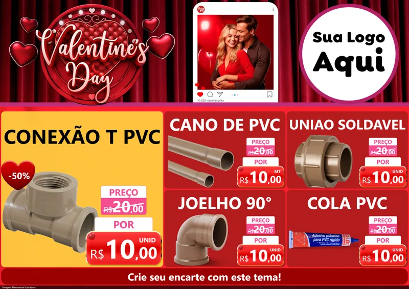 Modelo de Encarte para Encarte A4 Horizontal com o tema Valentine's Day para Tubos e conexões