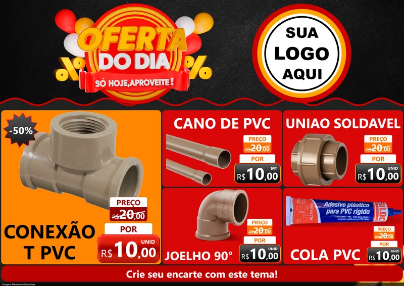Modelo de Encarte para Encarte A4 Horizontal com o tema Oferta do Dia - Só hoje, Aproveite! para Tubos e conexões