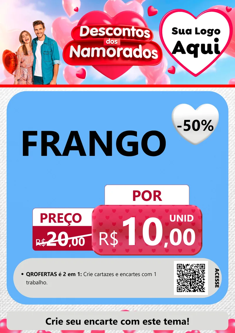 Modelo de Cartaz para Cartaz A4 Vertical com o tema Descontos dos Namorados para Assados