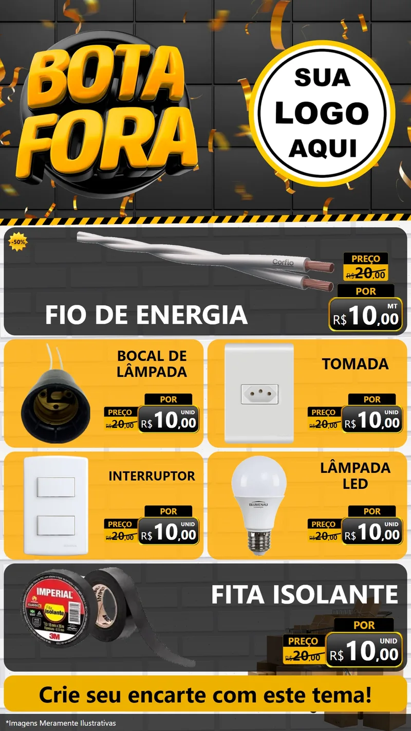 Modelo de TV para TV Vertical com o tema Bota Fora para Materiais Elétricos