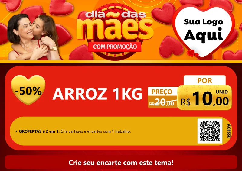 Modelo de Cartaz para Cartaz A4 Horizontal com o tema Dia das Mães com Promoção para Supermercado