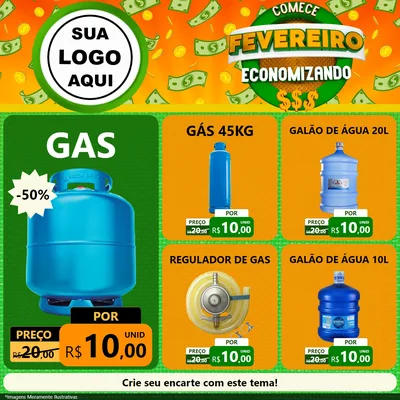 Modelo de Rede Social para Feed Facebook com o tema Comece Fevereiro Economizando para Água e gás