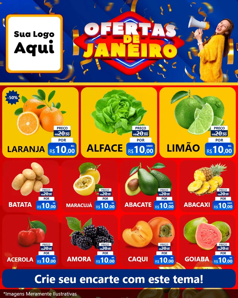 Modelo de Rede Social para Feed Instagram com o tema Ofertas de Janeiro para Hortifrúti