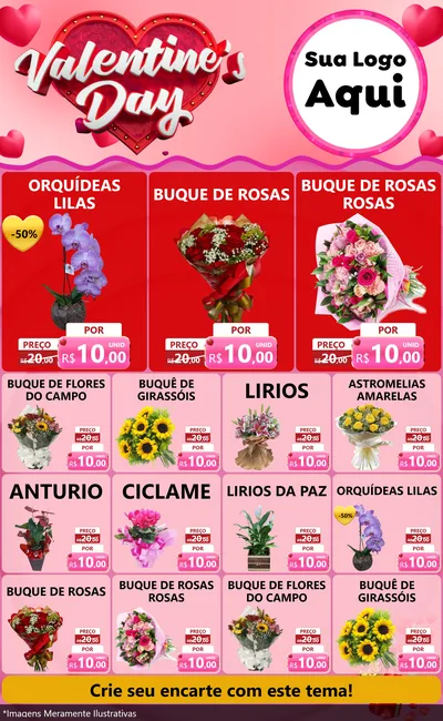 Modelo de Encarte para Encarte Grande com o tema Valentine's Day para Floricultura e jardim