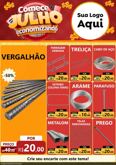 Modelo de Encarte para Encarte A4 Vertical com o tema Comece Julho Economizando para Ferragens