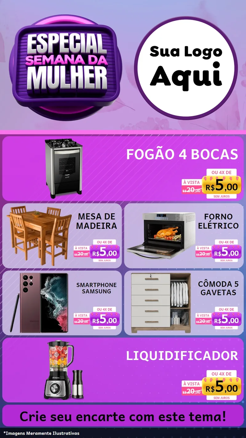Modelo de TV para TV Vertical com o tema Especial Semana da Mulher para Móveis e Eletro