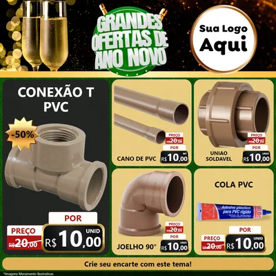 Modelo de Rede Social para Feed Facebook com o tema Grandes Ofertas de Ano Novo para Tubos e conexões