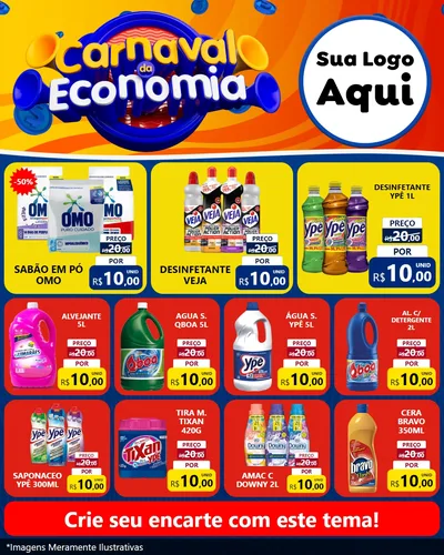 Modelo de Rede Social para Feed Instagram com o tema Carnaval da Economia para Produtos de Limpeza