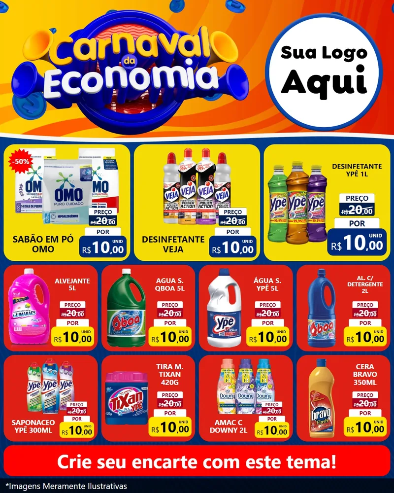 Modelo de Rede Social para Feed Instagram com o tema Carnaval da Economia para Produtos de Limpeza