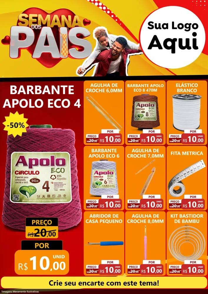 Modelo de Encarte para Encarte A4 Vertical com o tema Semana Dos Pais para Armarinho e Aviamentos