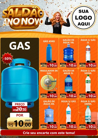 Modelo de Encarte para Encarte A4 Vertical com o tema Saldão de Ano Novo para Água e gás